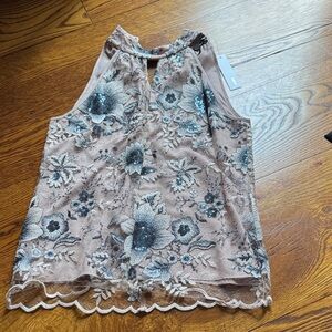 DREW Floral Embroidered Sleeveless Blouse - Black and Gray